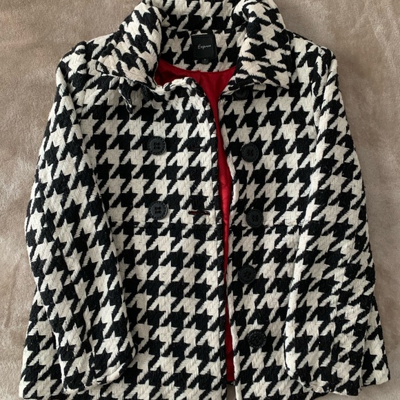 Express Jackets \u0026 Coats | Cozy Houndstooth Winter Jacket | Color: Black/White | Size: M | Pm-56910840's Closet